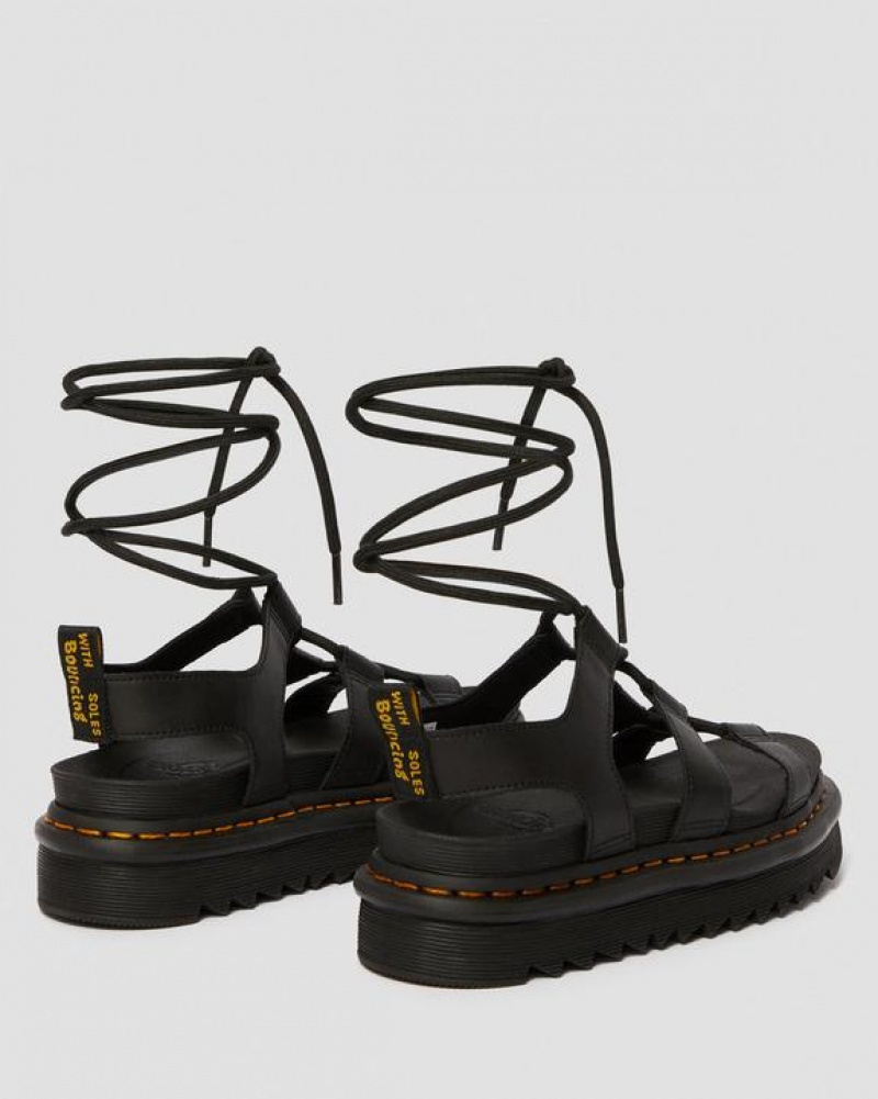 Black Women's Dr Martens Nartilla Women's Leather Gladiator Sandals | USA_Dr26949