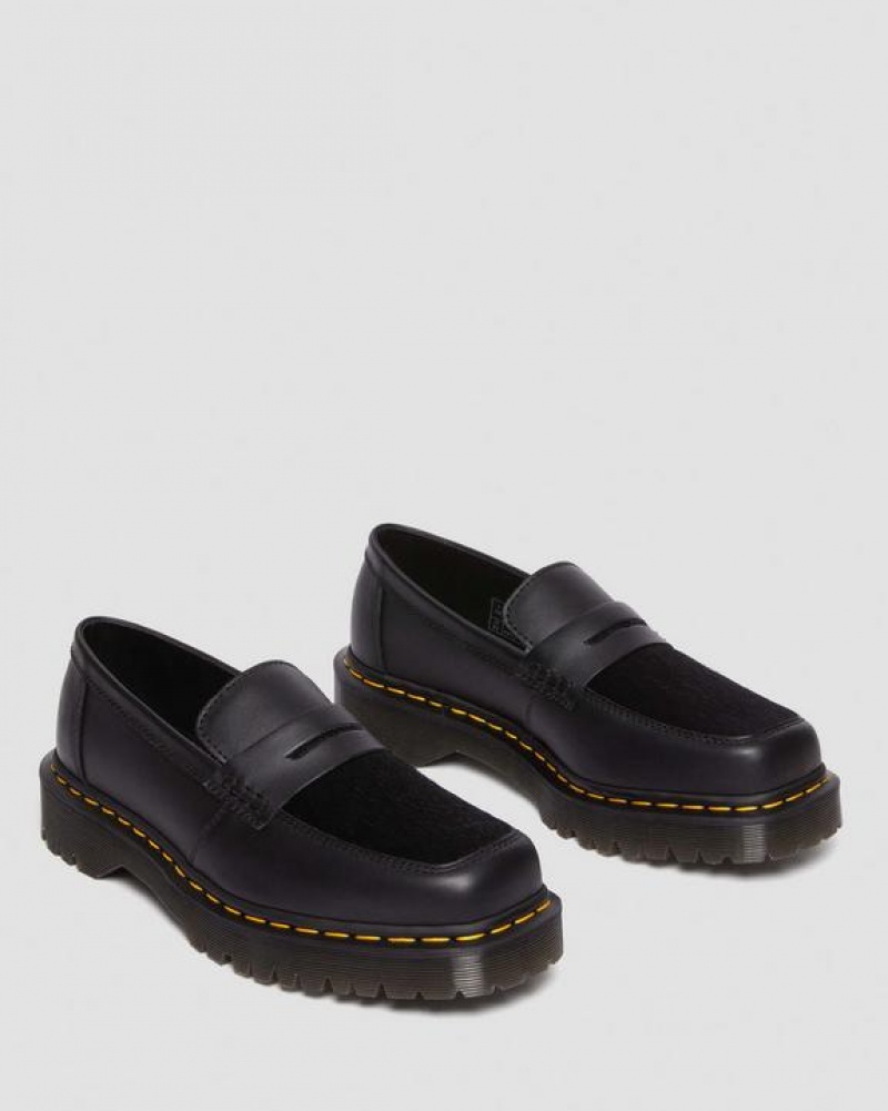 Black Women's Dr Martens Penton Bex Square Toe Hair-On & Leather Loafers Shoes | USA_Dr64260