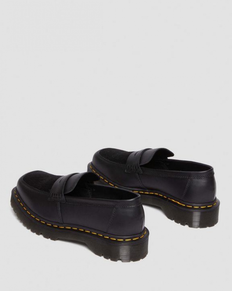 Black Women's Dr Martens Penton Bex Square Toe Hair-On & Leather Loafers Shoes | USA_Dr64260