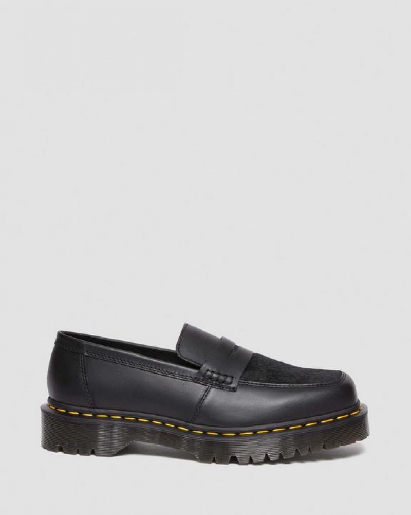 Black Women's Dr Martens Penton Bex Square Toe Hair-On & Leather Loafers Shoes | USA_Dr64260