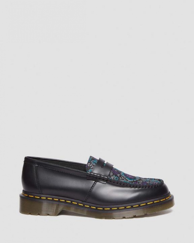 Black Women's Dr Martens Penton Floral Jacquard Loafers Shoes | USA_Dr68657