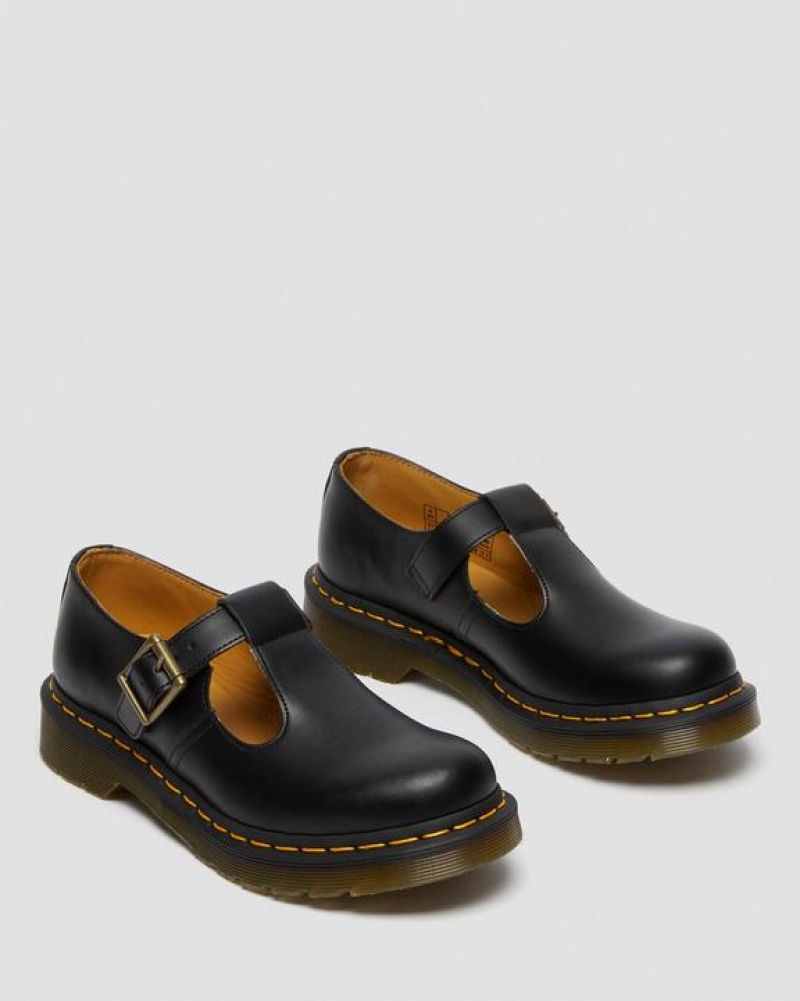 Black Women's Dr Martens Polley Smooth Leather Mary Janes Shoes | USA_Dr51395