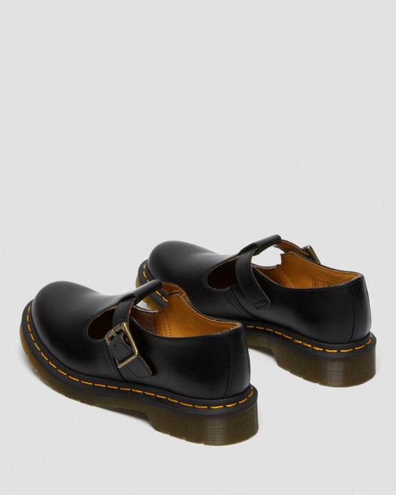 Black Women's Dr Martens Polley Smooth Leather Mary Janes Shoes | USA_Dr51395