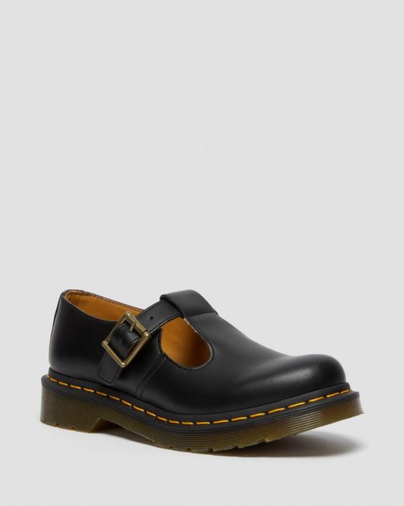 Black Women\'s Dr Martens Polley Smooth Leather Mary Janes Shoes | USA_Dr51395