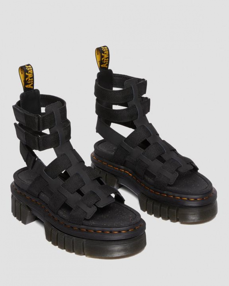 Black Women's Dr Martens Ricki Leather Platform Gladiator Sandals | USA_Dr85128