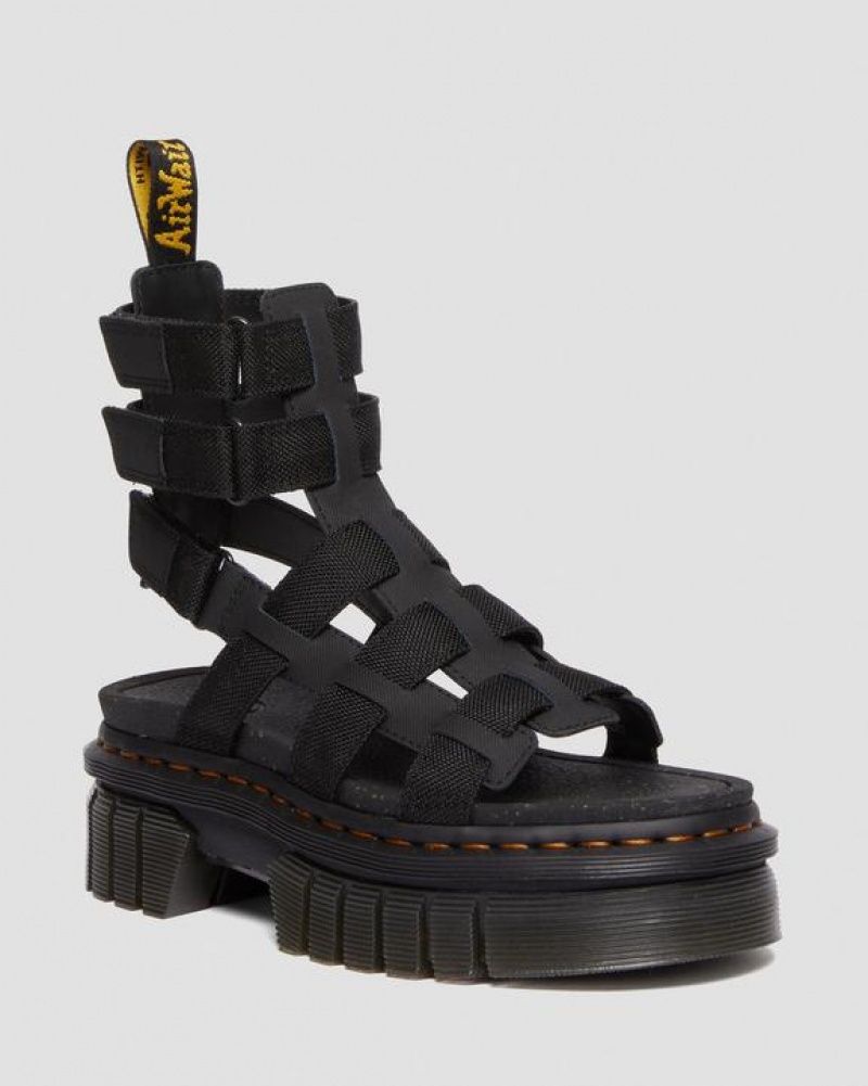 Black Women\'s Dr Martens Ricki Leather Platform Gladiator Sandals | USA_Dr85128