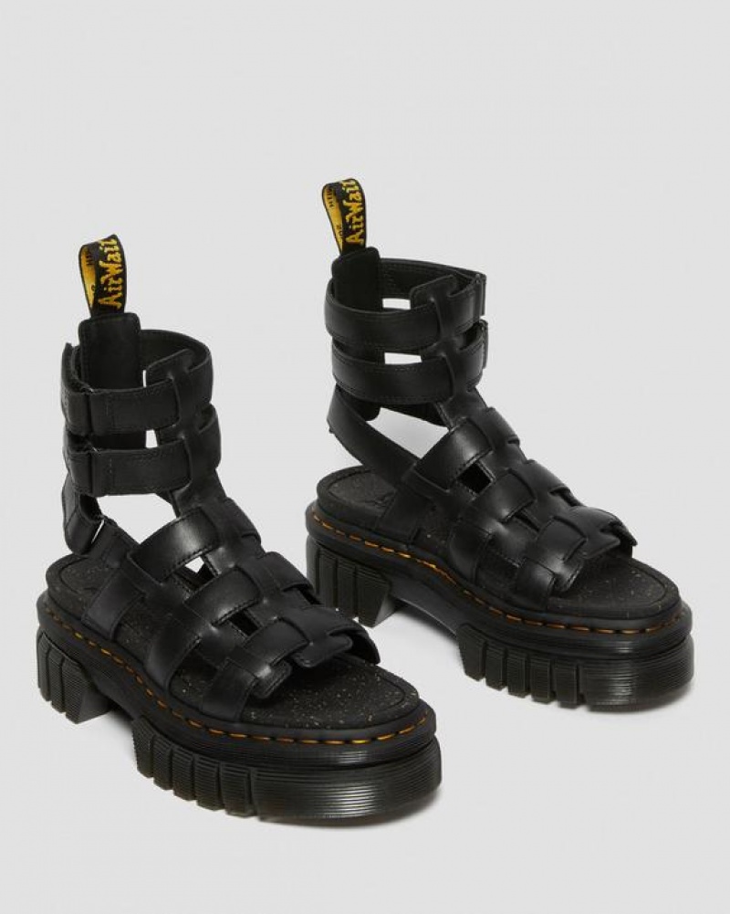 Black Women's Dr Martens Ricki Nappa Lux Leather Platform Gladiator Sandals | USA_Dr83258