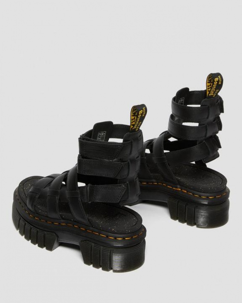 Black Women's Dr Martens Ricki Nappa Lux Leather Platform Gladiator Sandals | USA_Dr83258