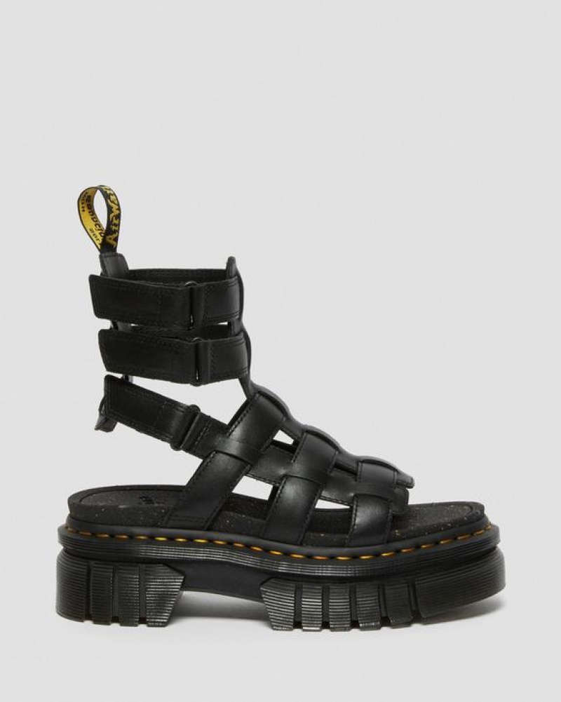 Black Women's Dr Martens Ricki Nappa Lux Leather Platform Gladiator Sandals | USA_Dr83258