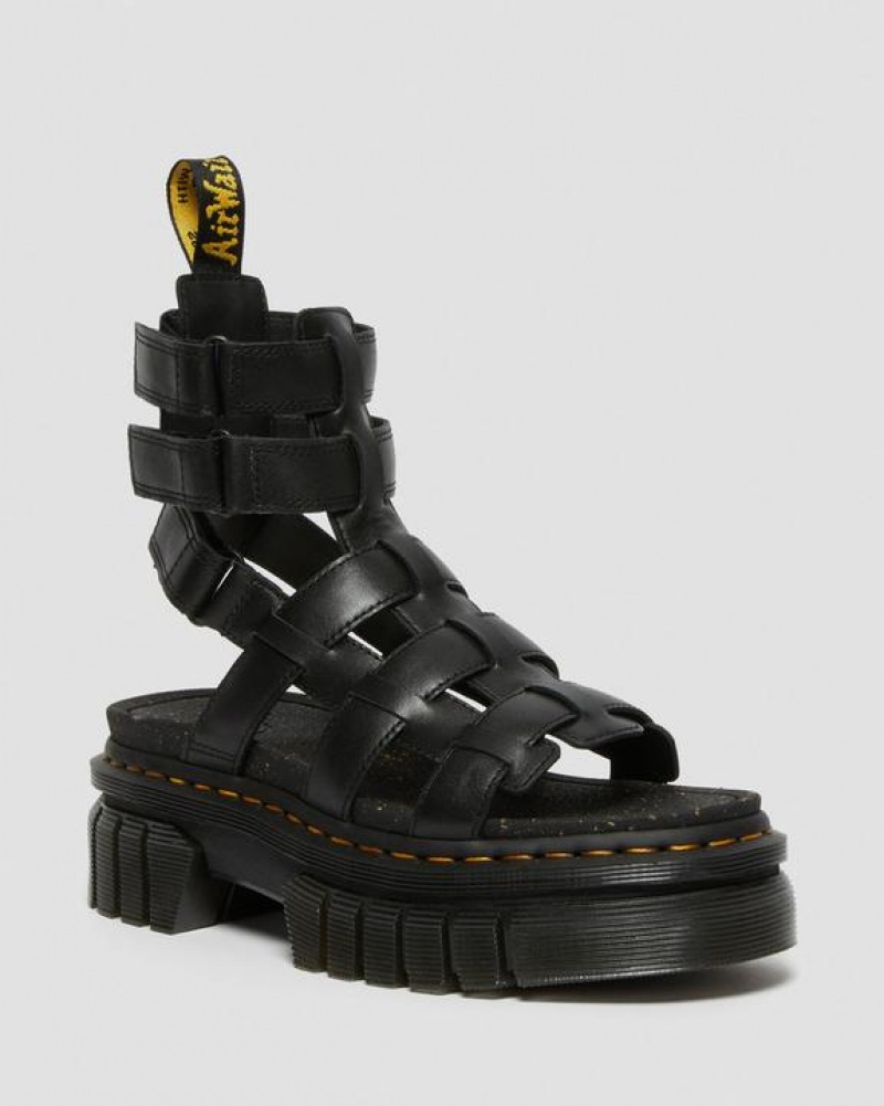 Black Women\'s Dr Martens Ricki Nappa Lux Leather Platform Gladiator Sandals | USA_Dr83258