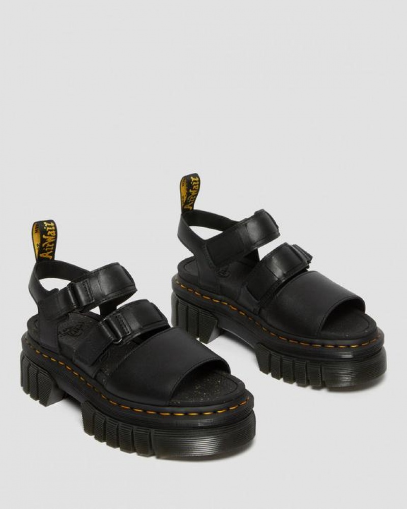 Black Women's Dr Martens Ricki Nappa Lux Leather 3-Strap Platform Sandals | USA_Dr35795