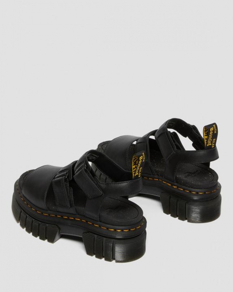 Black Women's Dr Martens Ricki Nappa Lux Leather 3-Strap Platform Sandals | USA_Dr35795