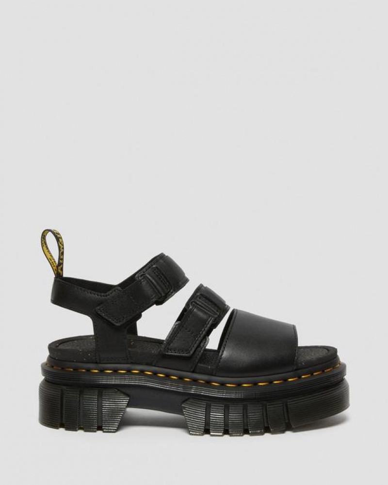 Black Women's Dr Martens Ricki Nappa Lux Leather 3-Strap Platform Sandals | USA_Dr35795