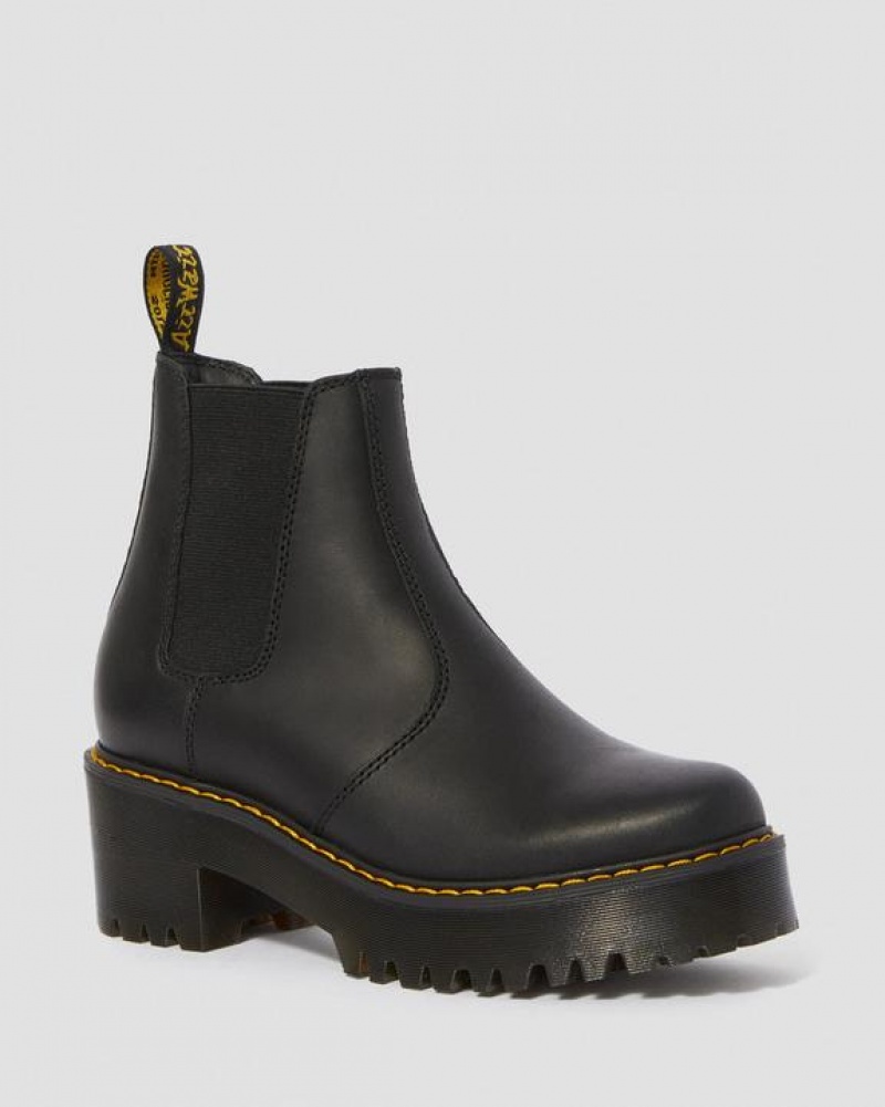 Black Women\'s Dr Martens Rometty Wyoming Leather Chelsea Platform Shoes | USA_Dr96774