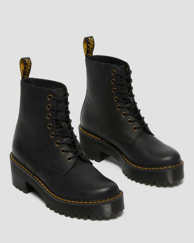 Black Women's Dr Martens Shriver Hi Women's Wyoming Leather Heeled Boots | USA_Dr44886