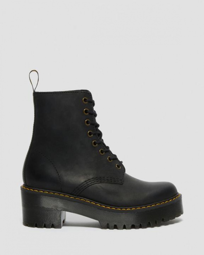 Black Women's Dr Martens Shriver Hi Women's Wyoming Leather Heeled Boots | USA_Dr44886