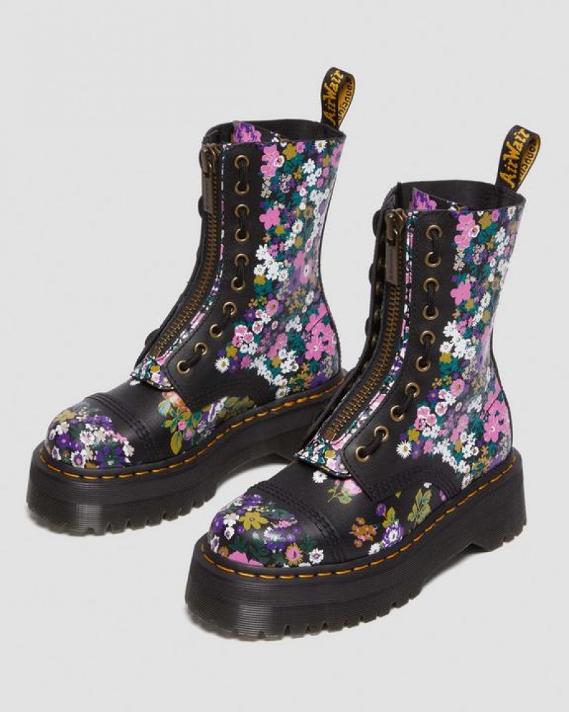 Black Women's Dr Martens Sinclair Hi Vintage Floral Platform Boots | USA_Dr52578