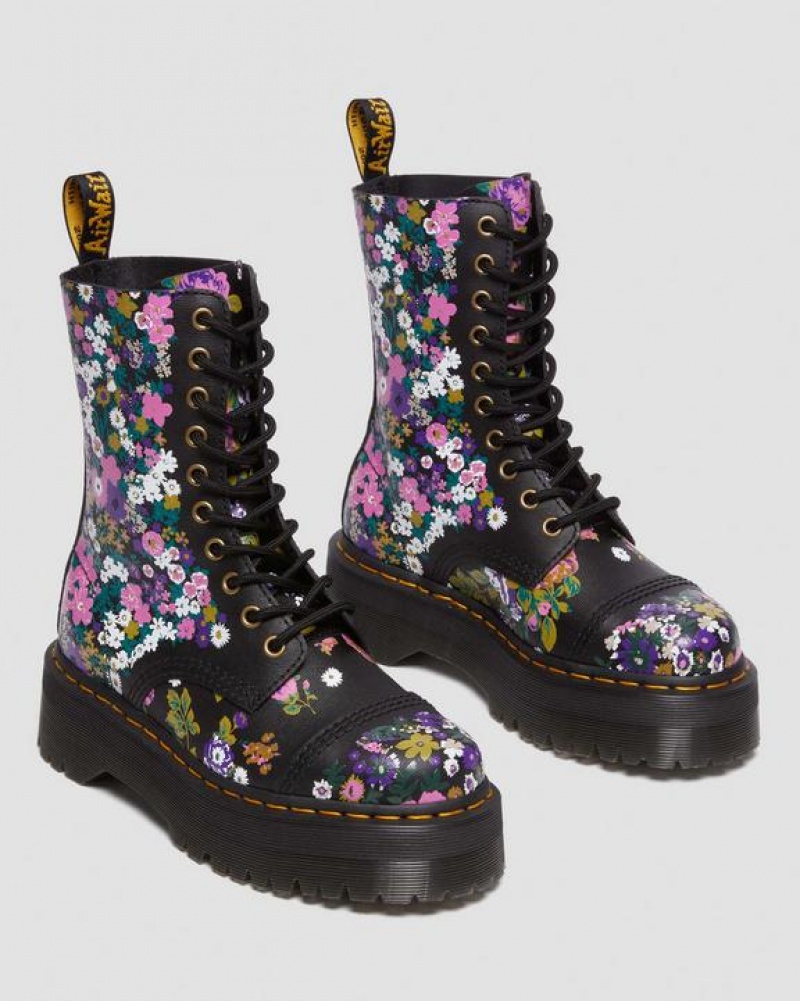 Black Women's Dr Martens Sinclair Hi Vintage Floral Platform Boots | USA_Dr52578