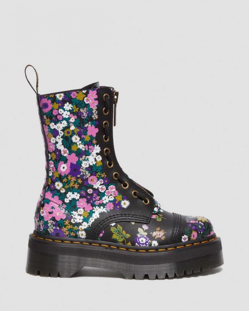 Black Women's Dr Martens Sinclair Hi Vintage Floral Platform Boots | USA_Dr52578