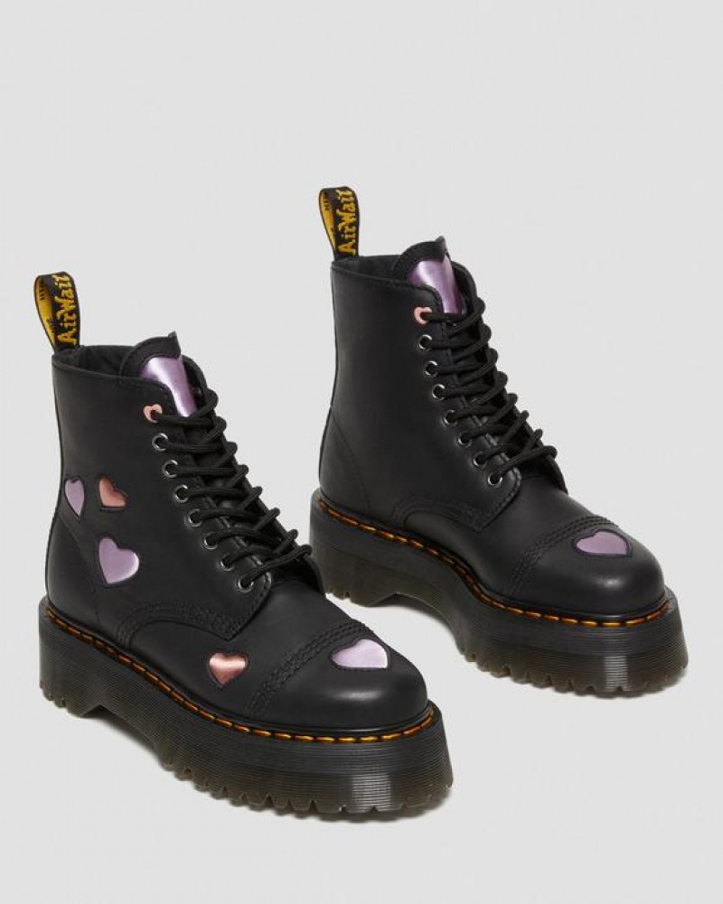 Black Women's Dr Martens Sinclair Leather Heart Platform Boots | USA_Dr64651