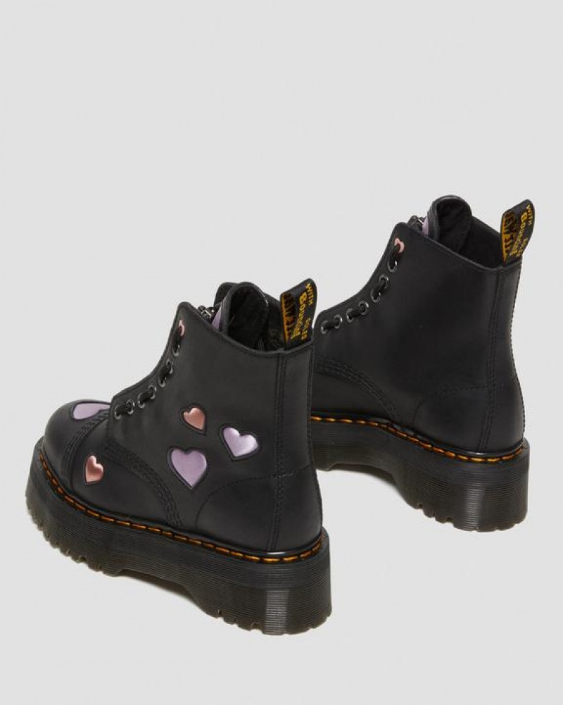 Black Women's Dr Martens Sinclair Leather Heart Platform Boots | USA_Dr64651