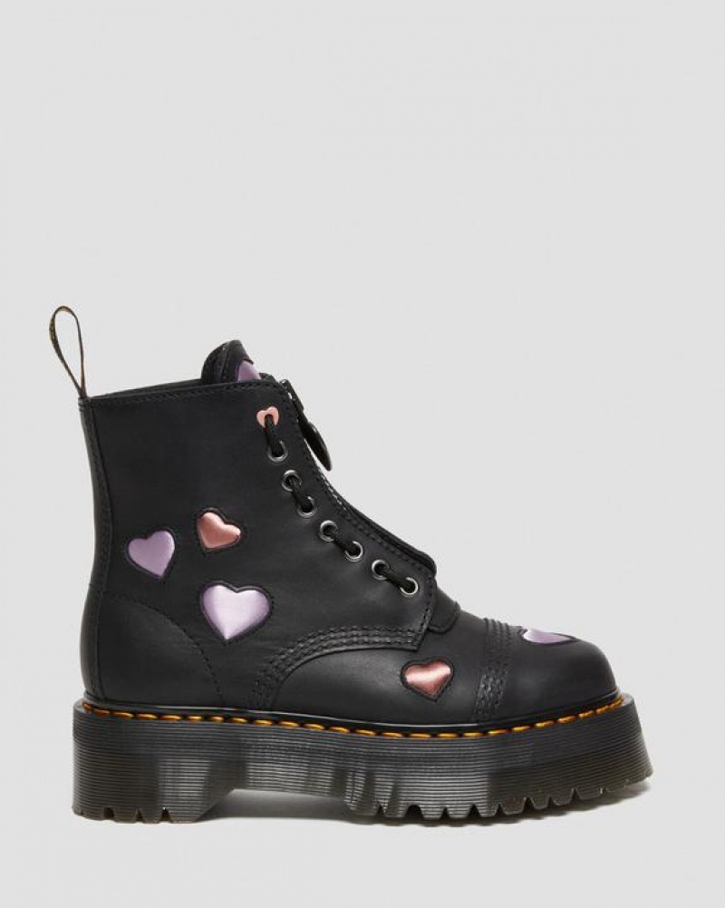 Black Women's Dr Martens Sinclair Leather Heart Platform Boots | USA_Dr64651