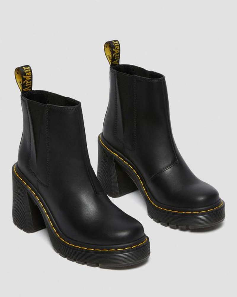 Black Women's Dr Martens Spence Leather Flared Heel Chelsea Boots | USA_Dr51058