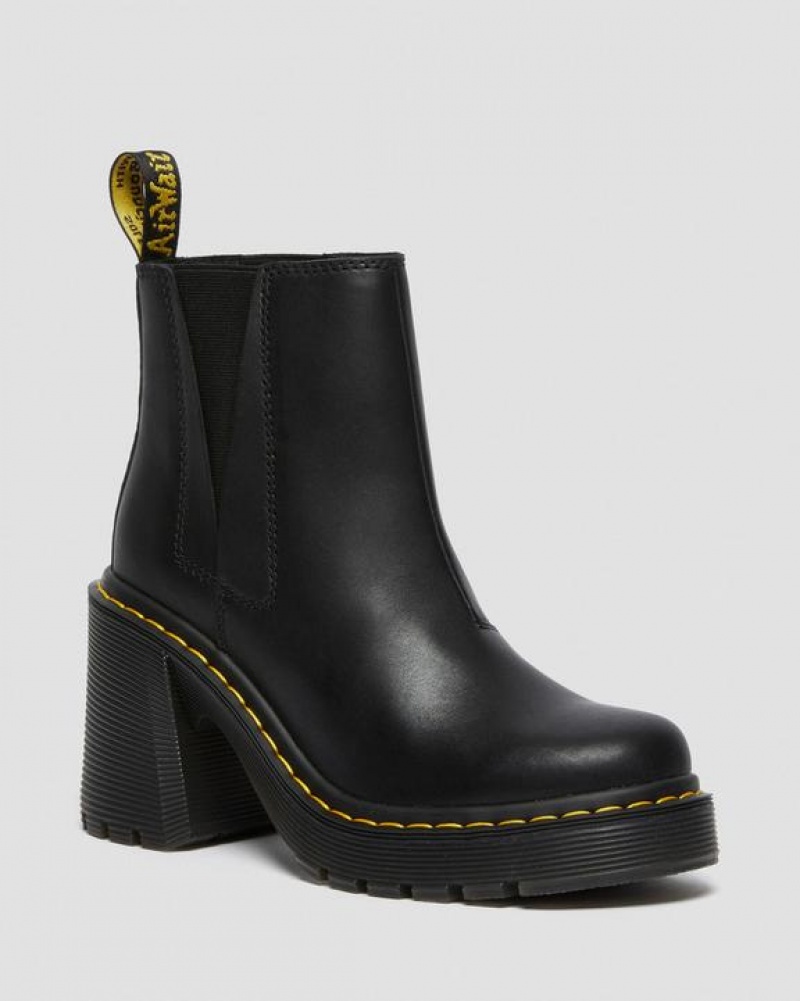 Black Women\'s Dr Martens Spence Leather Flared Heel Chelsea Boots | USA_Dr51058