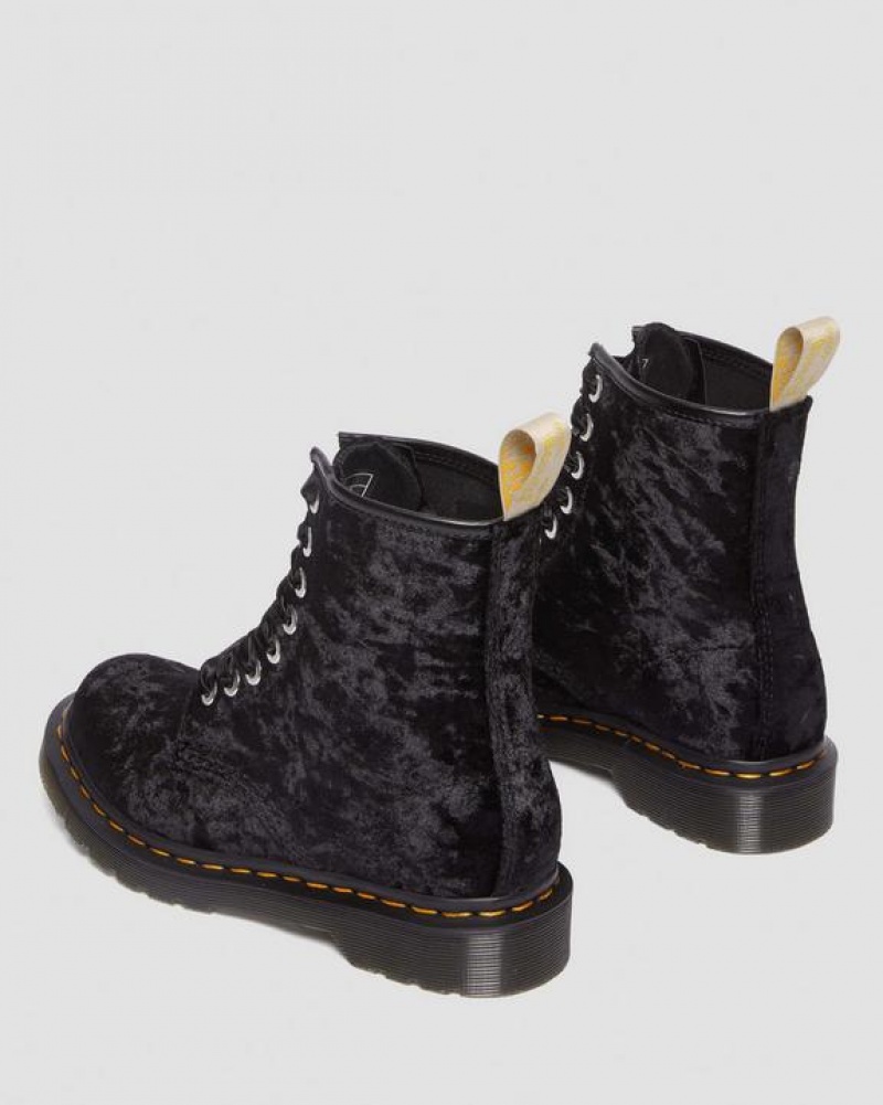 Black Women's Dr Martens Vegan 1460 Women's Crushed Velvet Lace Up Boots | USA_Dr65944