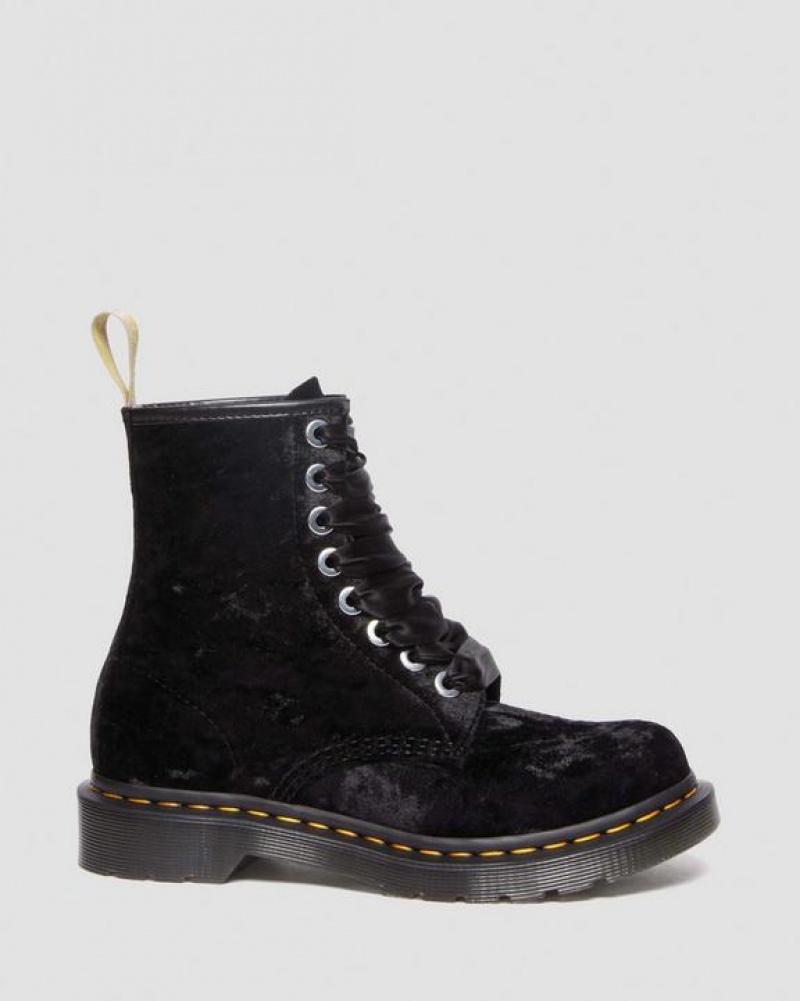 Black Women's Dr Martens Vegan 1460 Women's Crushed Velvet Lace Up Boots | USA_Dr65944