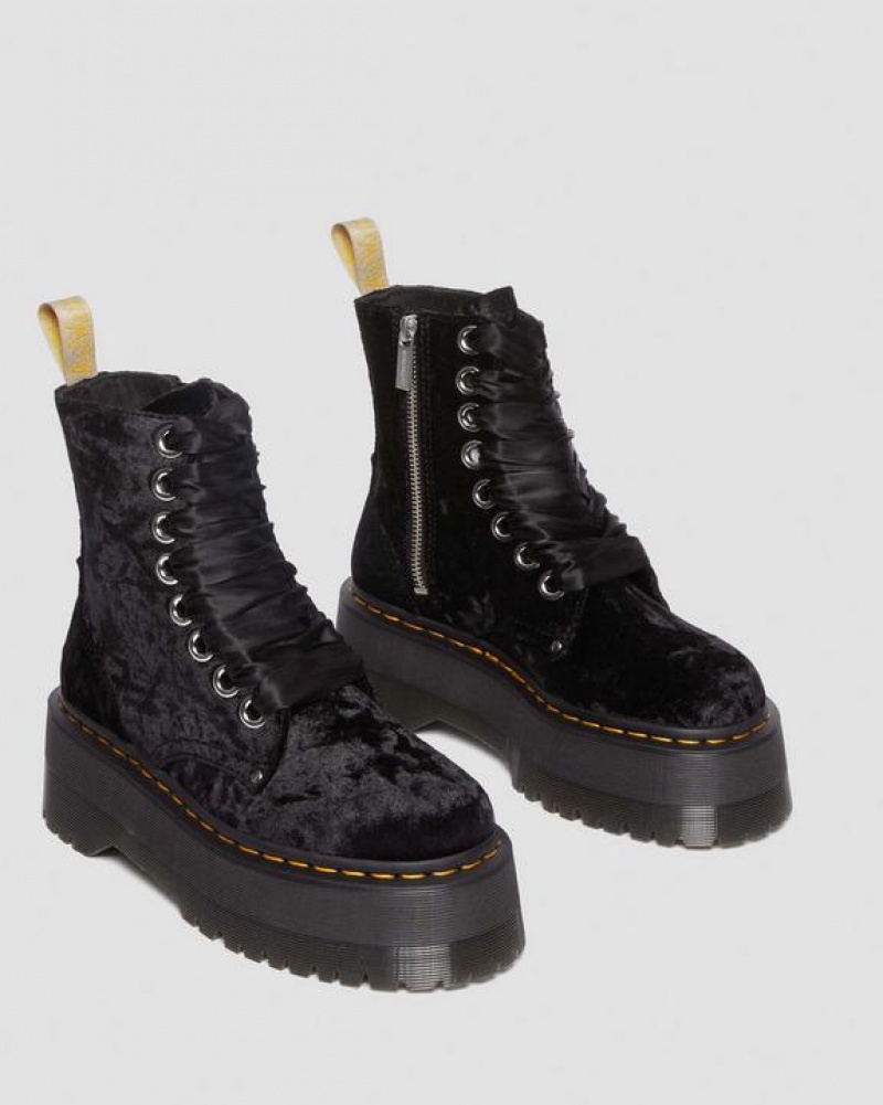 Black Women's Dr Martens Vegan Jadon Boot Max Crushed Velvet Platforms Boots | USA_Dr25552