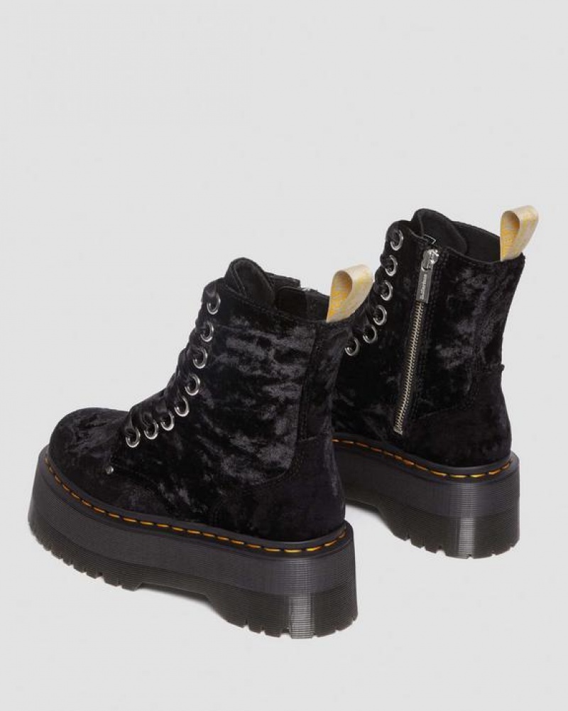 Black Women's Dr Martens Vegan Jadon Boot Max Crushed Velvet Platforms Boots | USA_Dr25552