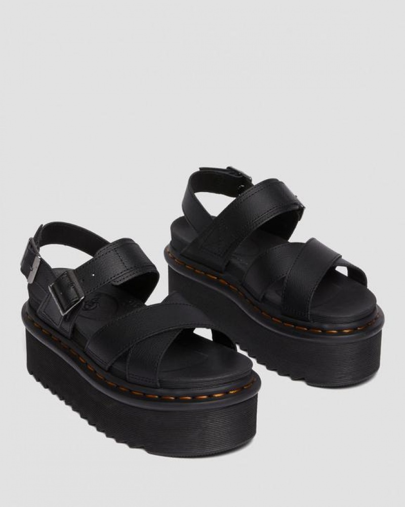 Black Women's Dr Martens Voss II Athena Leather Strap Platform Sandals | USA_Dr57505