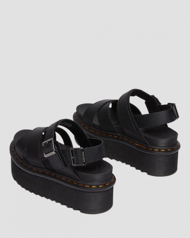 Black Women's Dr Martens Voss II Athena Leather Strap Platform Sandals | USA_Dr57505