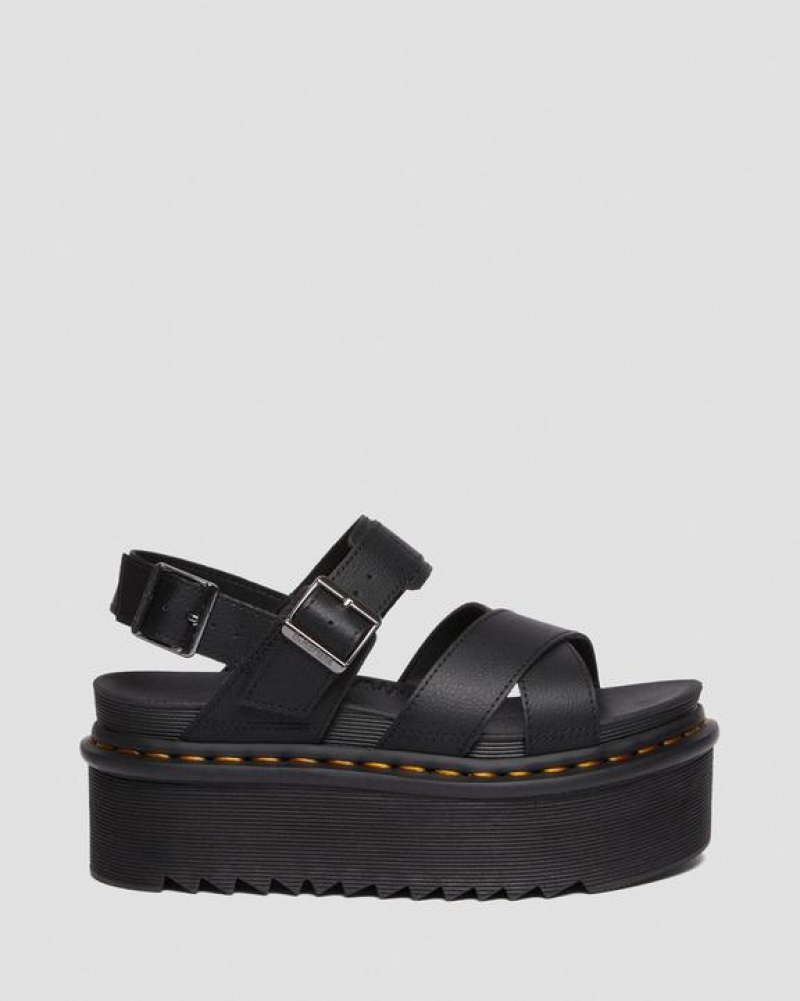 Black Women's Dr Martens Voss II Athena Leather Strap Platform Sandals | USA_Dr57505