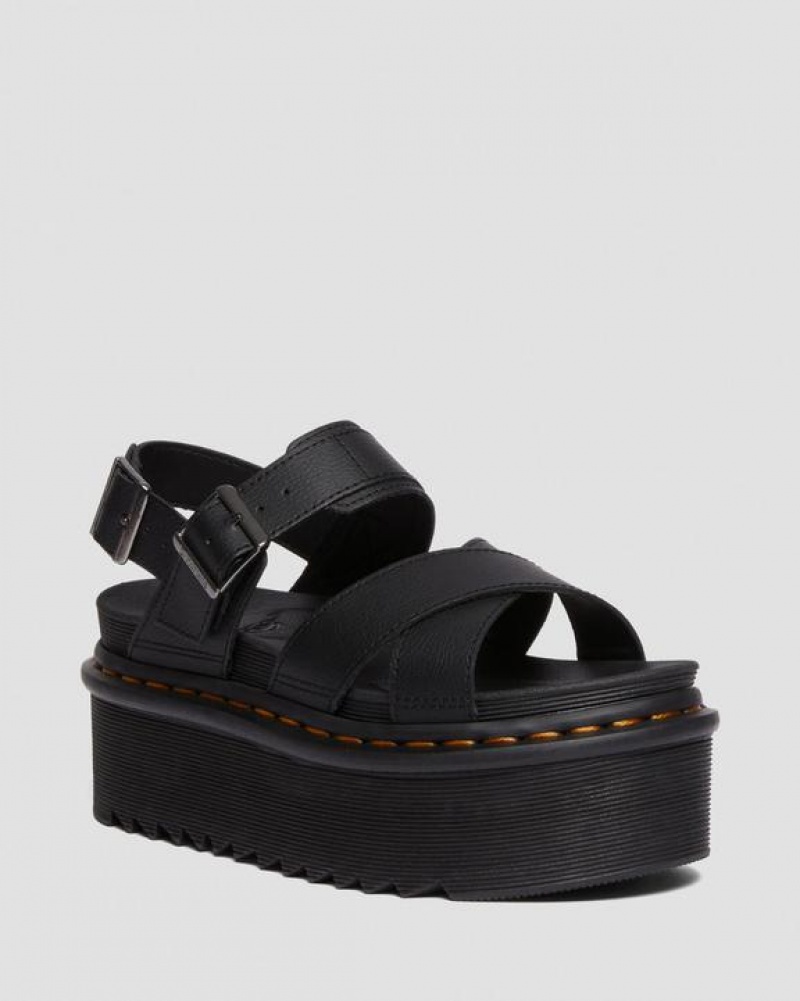 Black Women\'s Dr Martens Voss II Athena Leather Strap Platform Sandals | USA_Dr57505