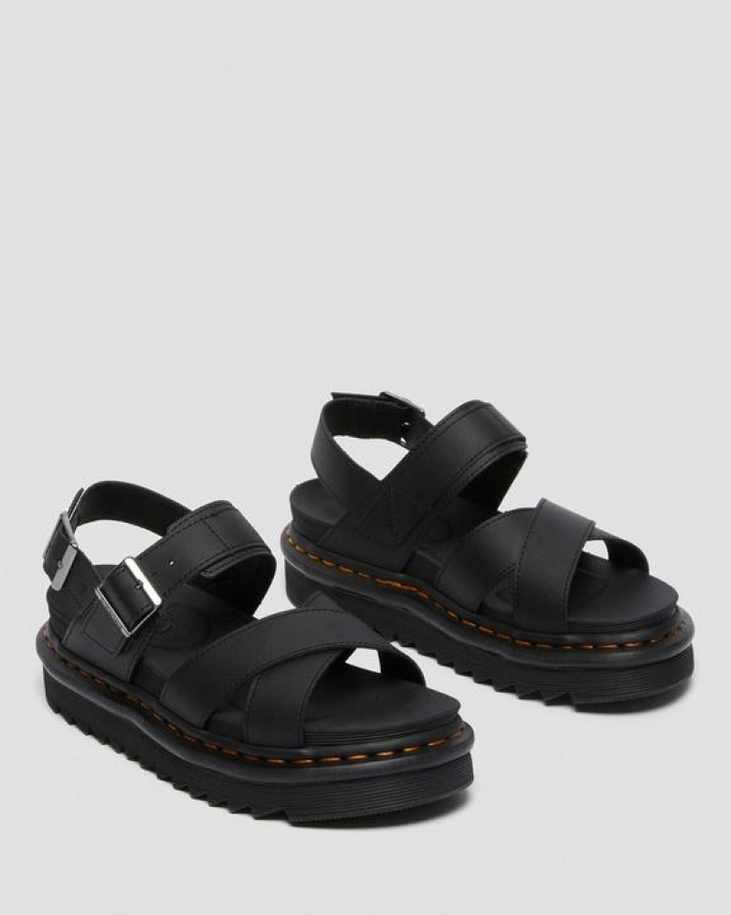 Black Women's Dr Martens Voss II Women's Leather Strap Sandals | USA_Dr70978