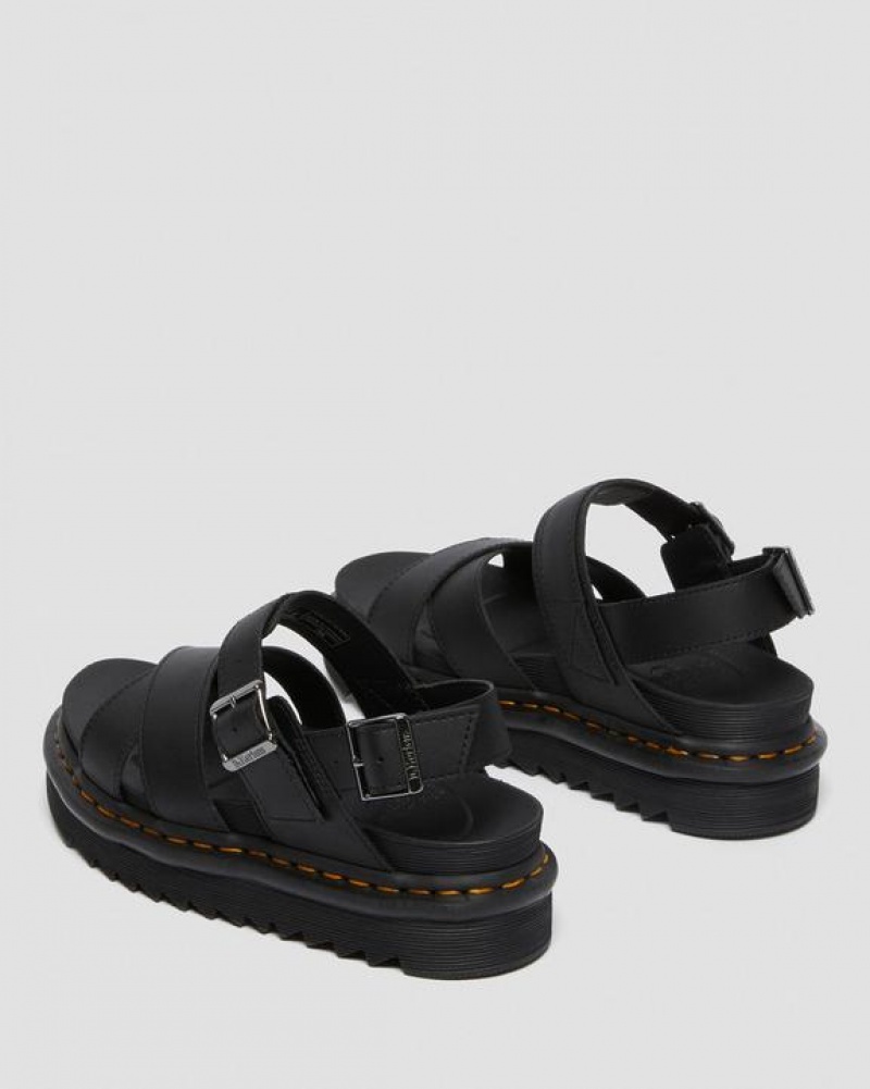 Black Women's Dr Martens Voss II Women's Leather Strap Sandals | USA_Dr70978