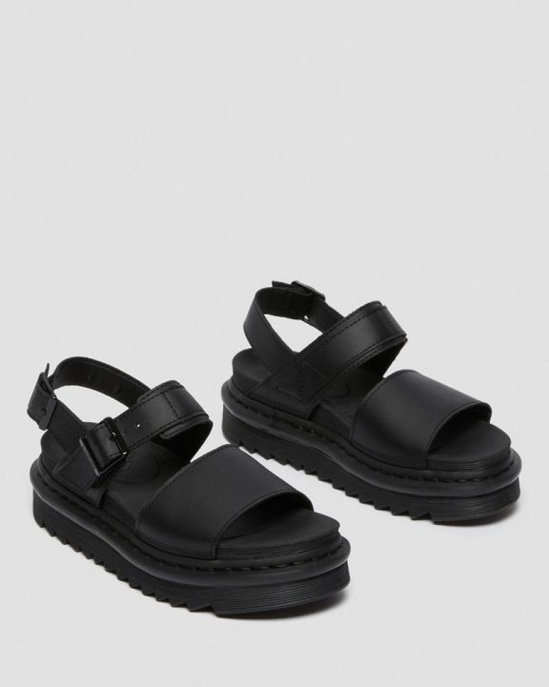 Black Women's Dr Martens Voss Women's Leather Strap Sandals | USA_Dr72694