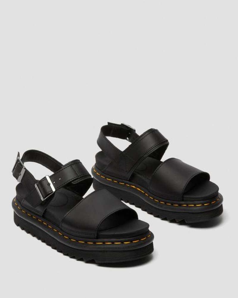 Black Women's Dr Martens Voss Women's Leather Strap Sandals | USA_Dr43648