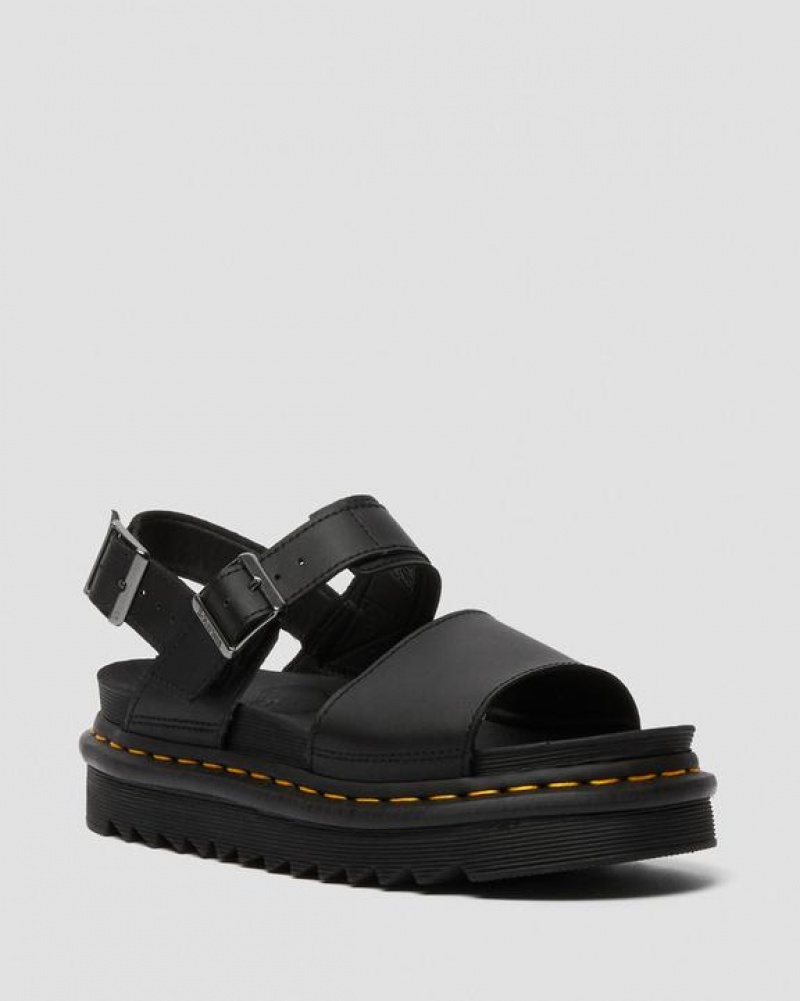 Black Women\'s Dr Martens Voss Women's Leather Strap Sandals | USA_Dr43648