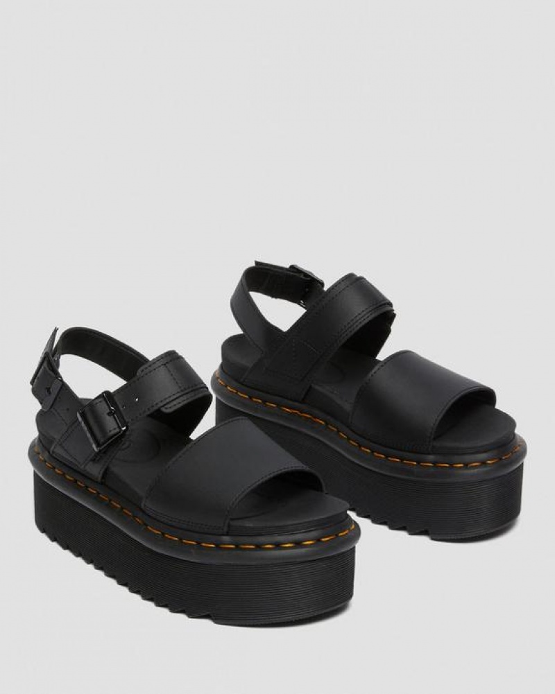 Black Women's Dr Martens Voss Women's Leather Strap Platform Sandals | USA_Dr12402