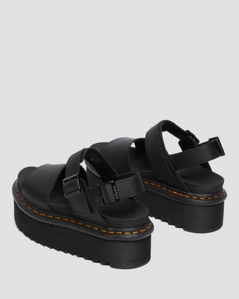 Black Women's Dr Martens Voss Women's Leather Strap Platform Sandals | USA_Dr12402