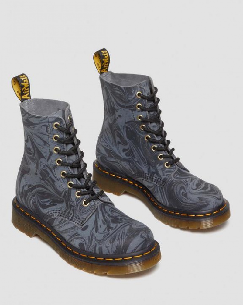 Black / Grey Women's Dr Martens 1460 Pascal Marbled Suede Lace Up Boots | USA_Dr26073