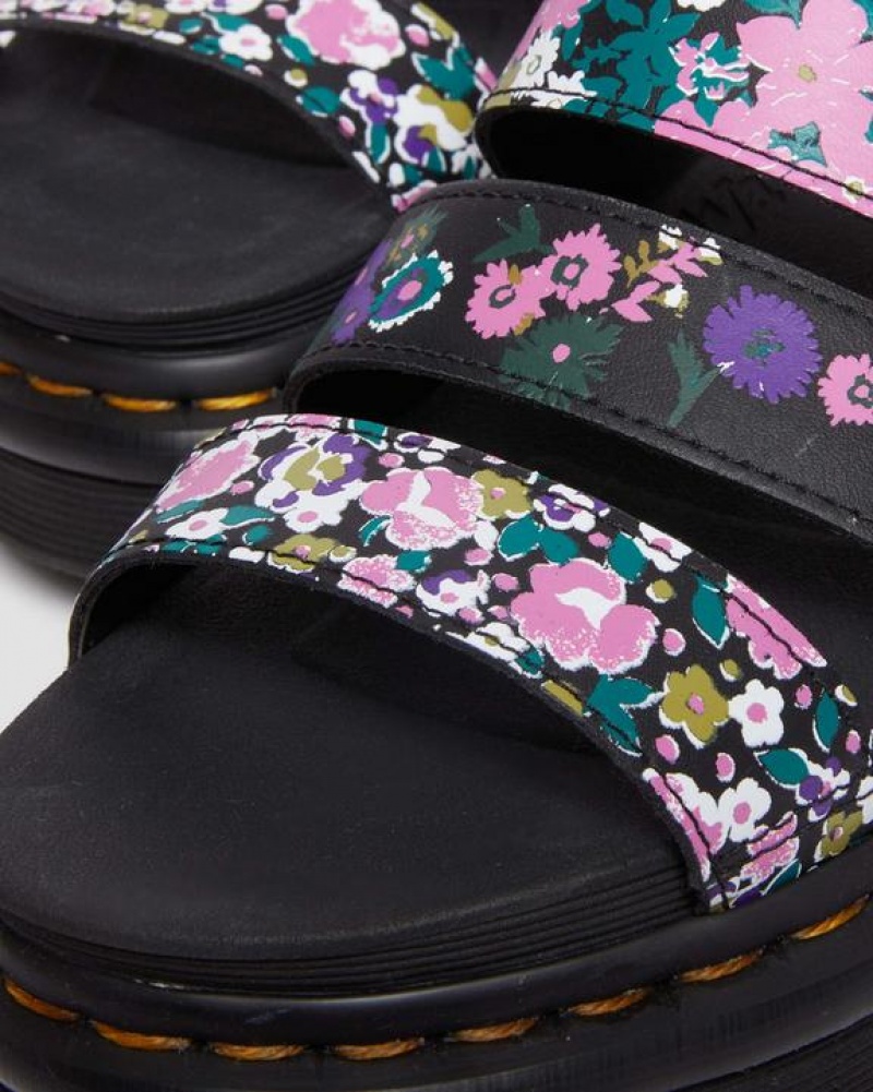 Black / Pink Women's Dr Martens Blaire Vintage Floral Leather Strap Sandals | USA_Dr27066