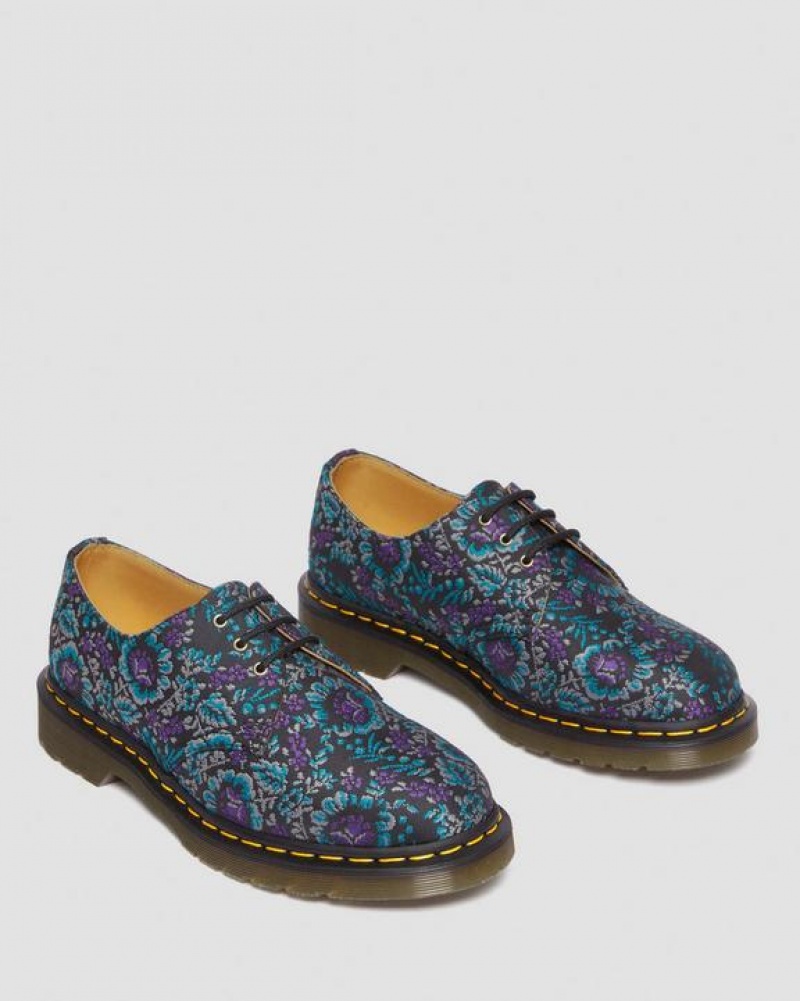 Black / Purple Men's Dr Martens 1461 Floral Jacquard Oxord Shoes | USA_Dr78583