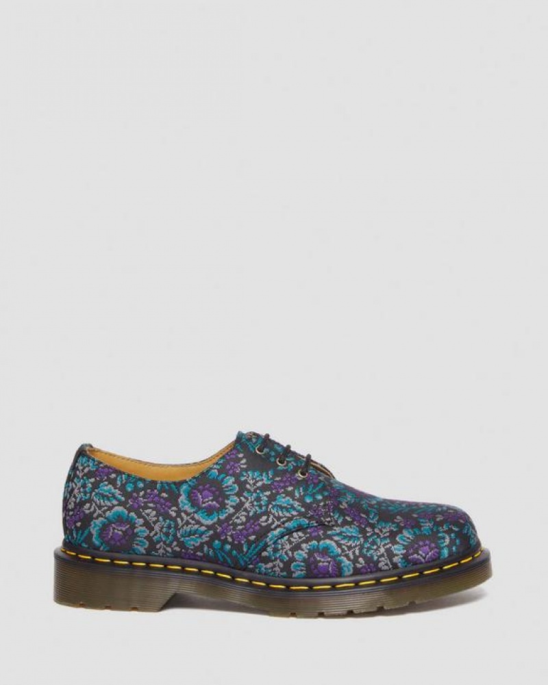 Black / Purple Men's Dr Martens 1461 Floral Jacquard Oxord Shoes | USA_Dr78583