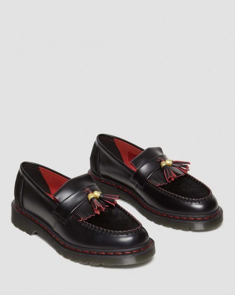 Black / Red Men's Dr Martens Adrian Year of the Dragon Hair-On Tassel Shoes | USA_Dr22463