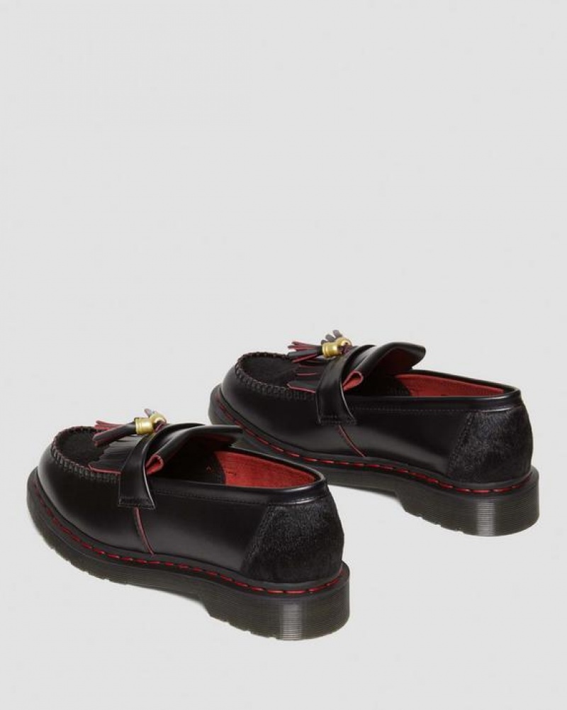 Black / Red Men's Dr Martens Adrian Year of the Dragon Hair-On Tassel Shoes | USA_Dr22463