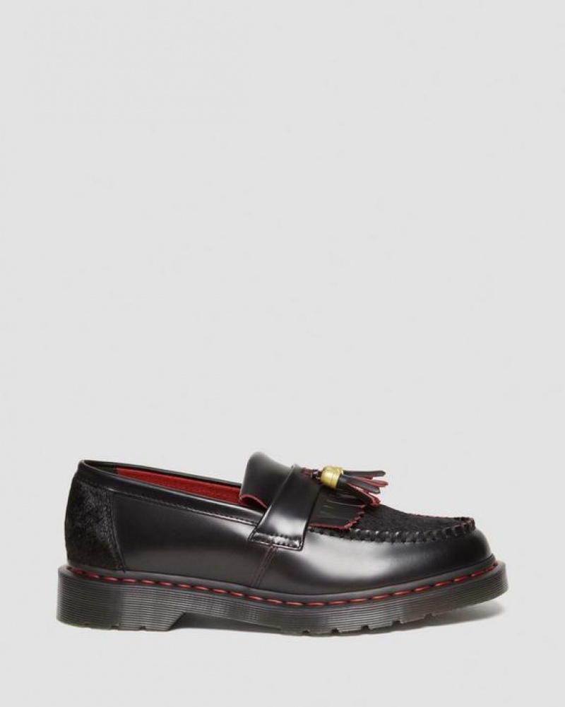 Black / Red Men's Dr Martens Adrian Year of the Dragon Hair-On Tassel Shoes | USA_Dr22463